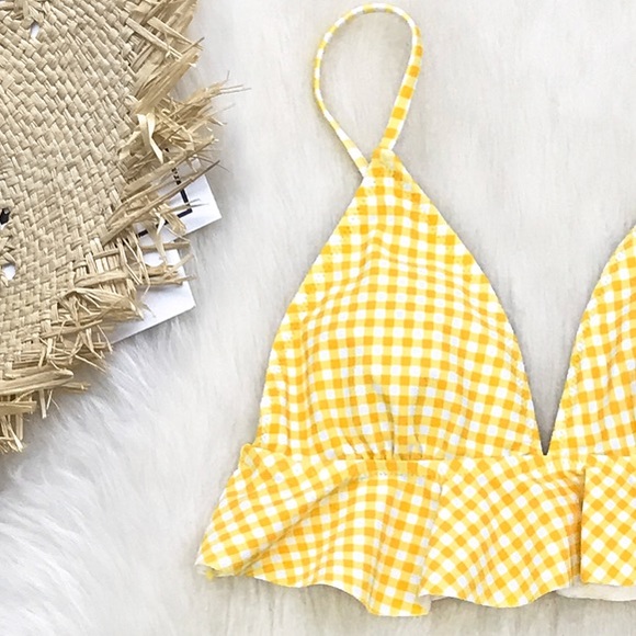 Yellow Gingham Ruffle Two Piece Bikini Swimsuit - Picture 4 of 7